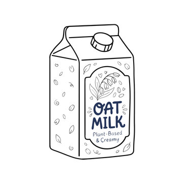 Simple line art oat milk carton illustration, minimalist drink box vector icon