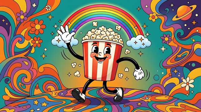 Surreal popcorn box cartoon character flat vector design