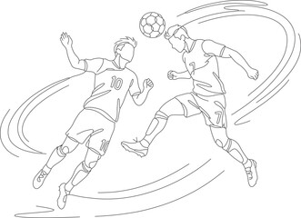 Obraz premium Two soccer players competing for a ball mid-air