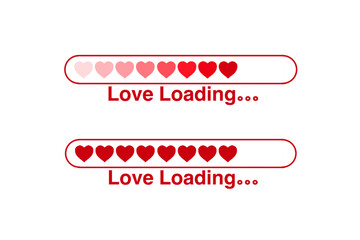 Love loading bar with red hearts isolated on white background, romantic Valentine concept for greeting cards, social media, and stickers © Kebun