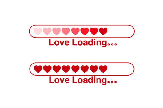 Love loading bar with red hearts isolated on white background, romantic Valentine concept for greeting cards, social media, and stickers