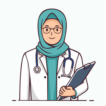 Muslim Female Doctor Wearing Hijab and Stethoscope