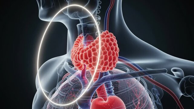 3D medical illustration of human thyroid gland anatomy with highlighted endocrine system details