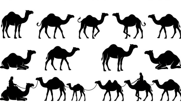 Desert camel silhouette illustration collection with black animal vector designs