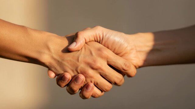 Close up of diverse hands shaking in agreement symbolizing partnership and unity