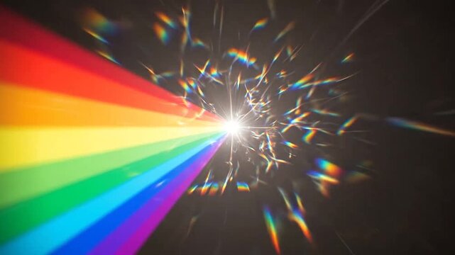 Rainbow light beam shining brightly outside.
