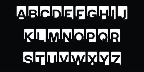 Modern stencil block alphabet with negative space letters on rounded white squares for minimalist contemporary branding. © SaHeD