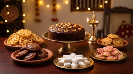 Naklejka premium Traditional Sri Lankan Festive Sweets Avurudu Kavili Table Spread