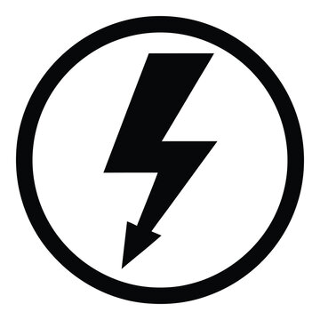 Black lightning bolt icon in a circle symbol  electricity warning sign icon