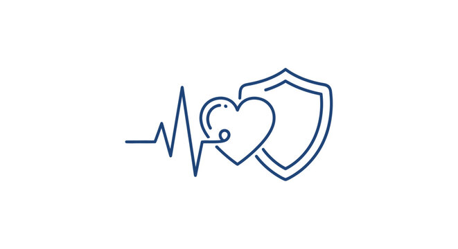 Blue heart rate line icon on a white background representing health