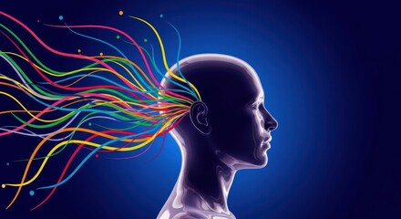 Obraz premium Abstract illustration of a human head with colorful flowing lines