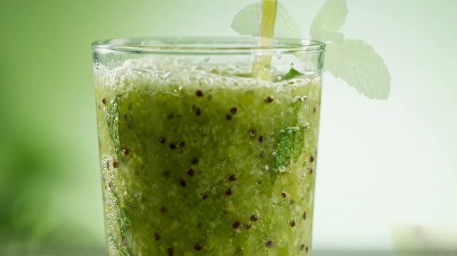 Green smoothie being poured into glass perfect for cooking tutorials and recipe showcases