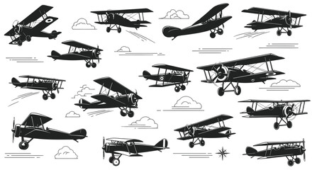 Vintage Biplanes Flying in Sky: Retro Aircraft Collection © Jepe