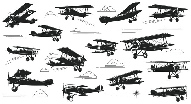 Vintage Biplanes Flying in Sky: Retro Aircraft Collection
