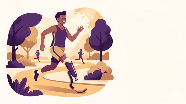 man with prosthetic leg running in park