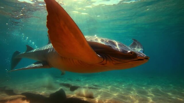 Stingray glides over sandy ocean floor ray fish