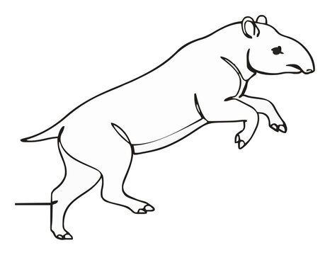 Jumping malayan tapir continuous line art vector. Generative AI