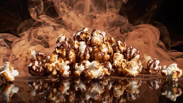 Popcorn with chocolate smoke ideal for sleek commercial backgrounds and title sequences