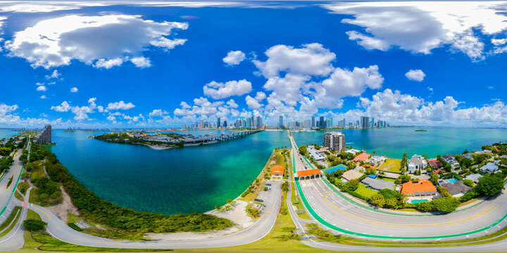 Aerial 360 photo Venetian Causeway and Biscayne Island Miami