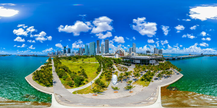 360 Aerial photo Maurice A Ferre Park downtown Miami