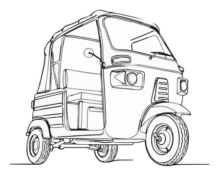 Auto rickshaw cyberpunk style minimalist line art. Generative AI