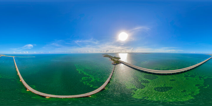 Bahia Honda railroad bridge Florida Keys aerial 360 drone photo 2026