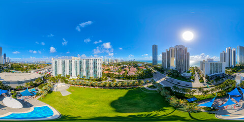 Naklejka premium Aerial 360 photo of a park scene in Sunny Isles Beach Florida 2026