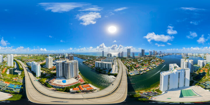 Aerial 360 photo of the William Lehman Causeway in Aventura Florida 2026