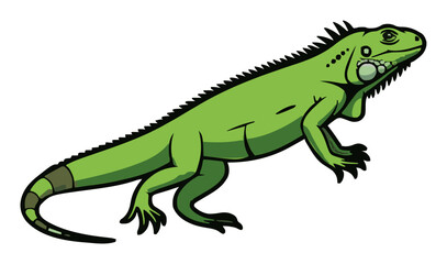 Fototapeta premium Running green iguana reptile flat vector. Generative AI