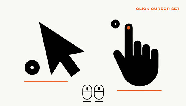 Cursor, click, hand, and pointer icons, web navigation symbols, computer mouse cursors