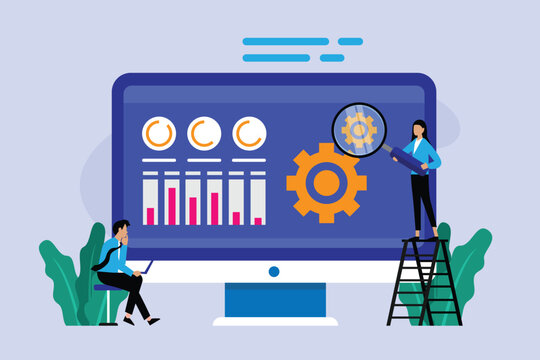 Business Data Analysis and Workflow Optimization with Professional Team 2d flat vector illustration