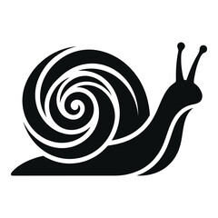Black and white snail icon with spiral shell and antennae on white background icon © Sunju