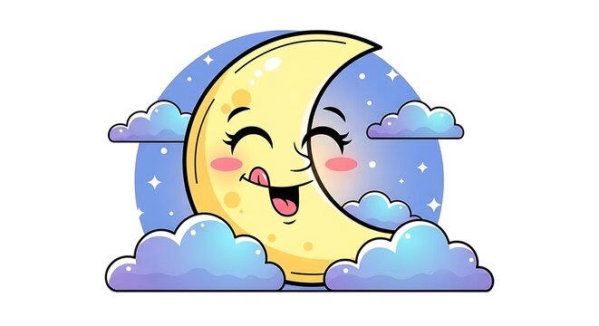 Cartoon moon with clouds