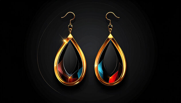 Golden teardrop earrings with colorful accents