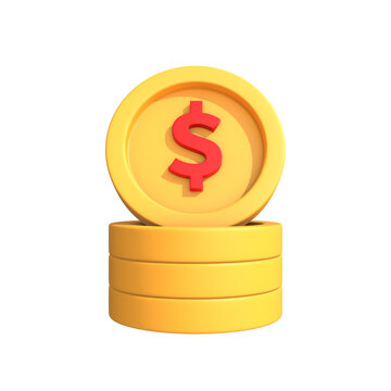 Stack of Golden Coins with Red Dollar Sign Symbol - 3D Render