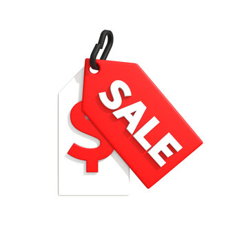 Vibrant red sale tag with a prominent dollar sign, symbolizing special discounts and promotional offers for shoppers seeking great deals and savings on various products