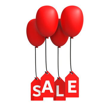 Red Balloons Floating with Sale Tags Attached, Representing a Promotion or Special Offer Event