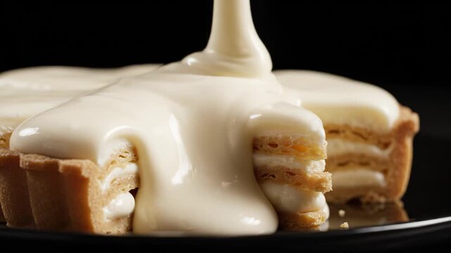 pastry being drizzled with cream symbolizing healthy eating and gourmet lifestyle