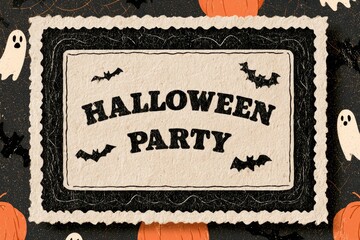 Obraz premium Spooky Halloween Party Invitation Flyer Design with Cute Ghosts and Bats