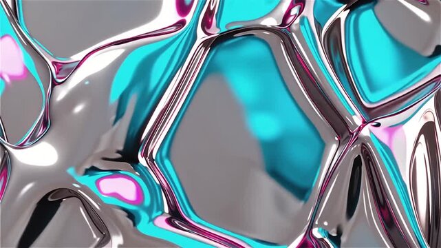 Premium shiny liquid chrome abstract animation, reflective surfaces with hot pink 