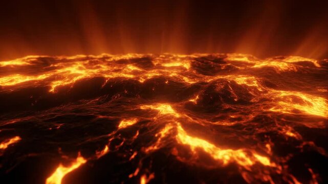 Abstract Molten Lava Surface with Glowing Light Rays 4K Generative AI