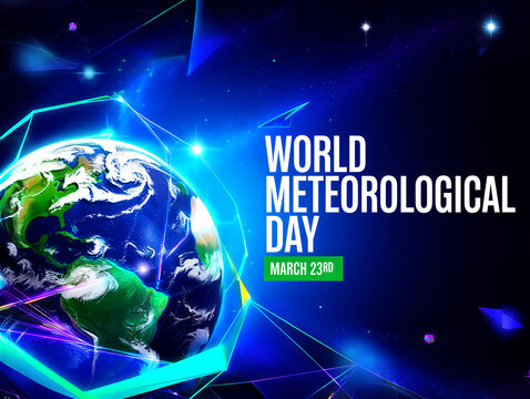 Vibrant world meteorological day celebration with earth globe and futuristic digital connections in space theme