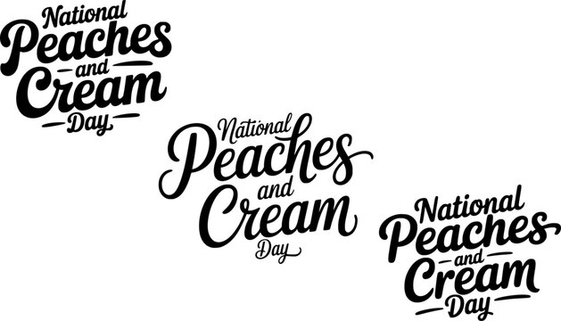 National Peaches and Cream Day hand-lettered typography set featuring elegant and flowing script font variations, perfect for food blogs, dessert branding, summer treat promotions, and sweet-themed 