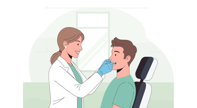 Dentist examining patient's teeth in modern dental clinic, healthy smile concept