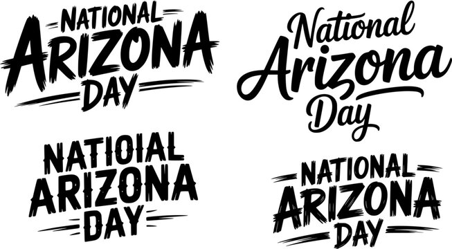 National Arizona Day hand-lettered typography set featuring bold and elegant script font variations, perfect for holiday greeting cards, state pride designs, and patriotic celebrations