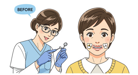 Obraz premium Dentist Shows Patient Teeth Cavities Before Treatment