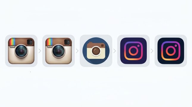 Timeline infographic displaying the historical design evolution of the Instagram logo from 2010 to present.