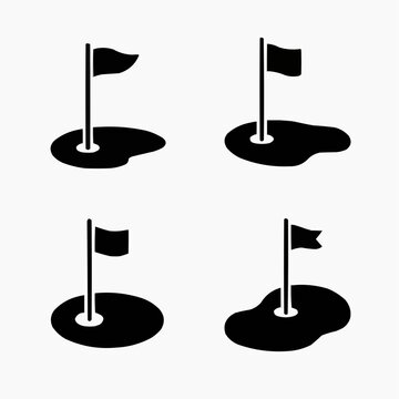  Golf Flag Silhouette Icons Vector White Background
