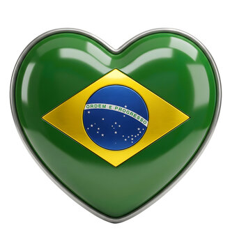 Selo Cora&ccedil;&atilde;o Met&aacute;lico Bandeira do Brasil em 3D