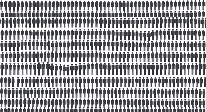 Systematic pattern of numerous human silhouettes standing in organized rows representing a large crowd or population group.
